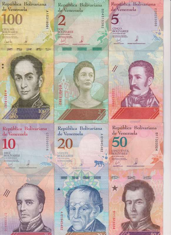 21 Pieces Set - Venezuela 2-100,000 Bolivar Fuerte & 2-500 Soberano  2007-2018, P-88-108, USED & UNC
