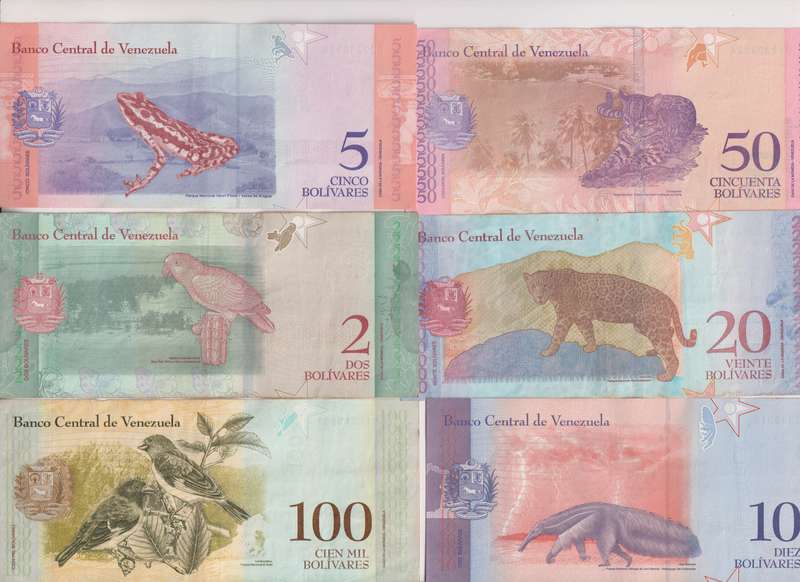 21 Pieces Set - Venezuela 2-100,000 Bolivar Fuerte & 2-500 Soberano  2007-2018, P-88-108, USED & UNC