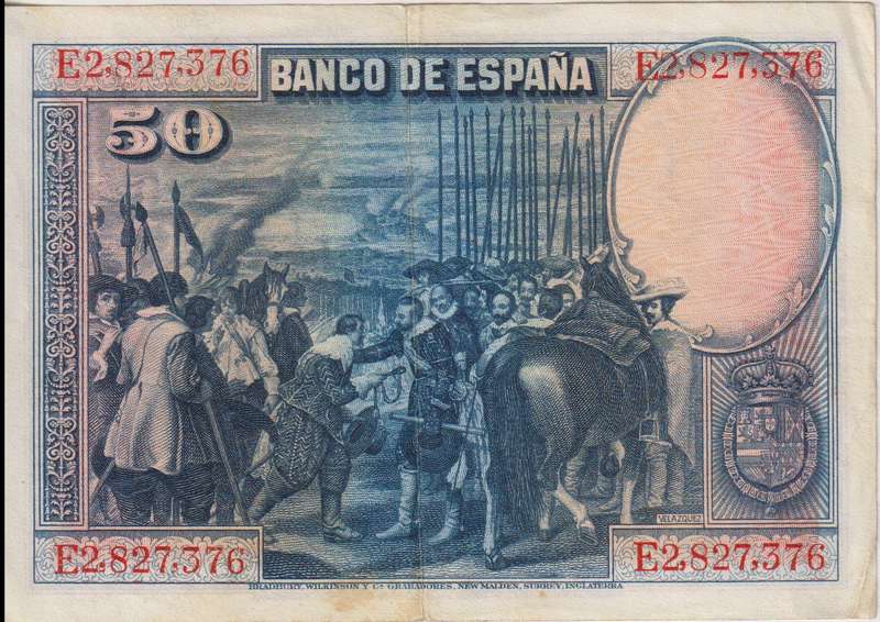 SPAIN 50 PESETAS 1928 P-75a VF