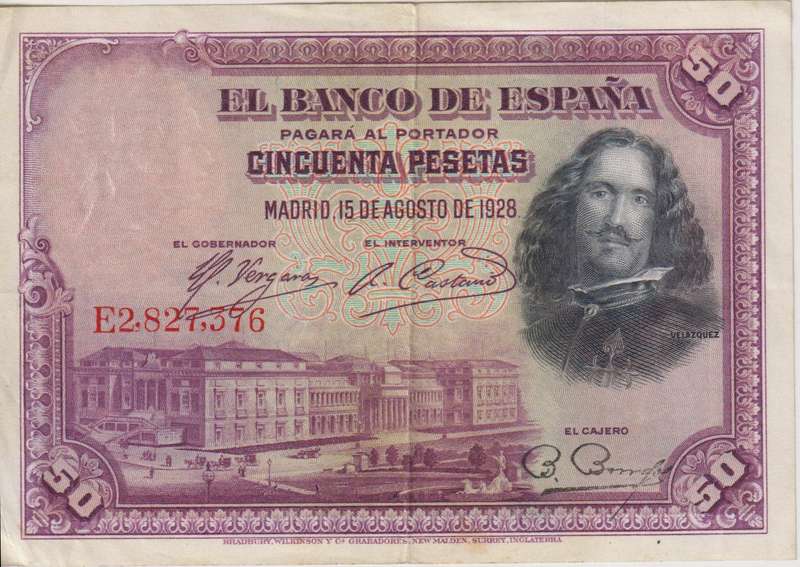 SPAIN 50 PESETAS 1928 P-75a VF