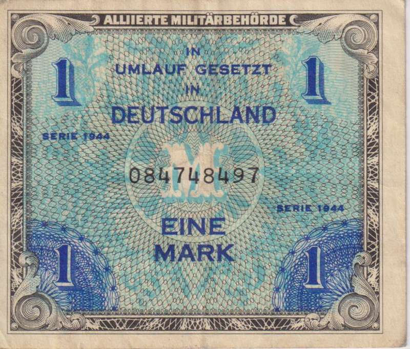 GERMANY 1 MARK (ALLIED OCCUPATION) 1944 P192 VF (USED)