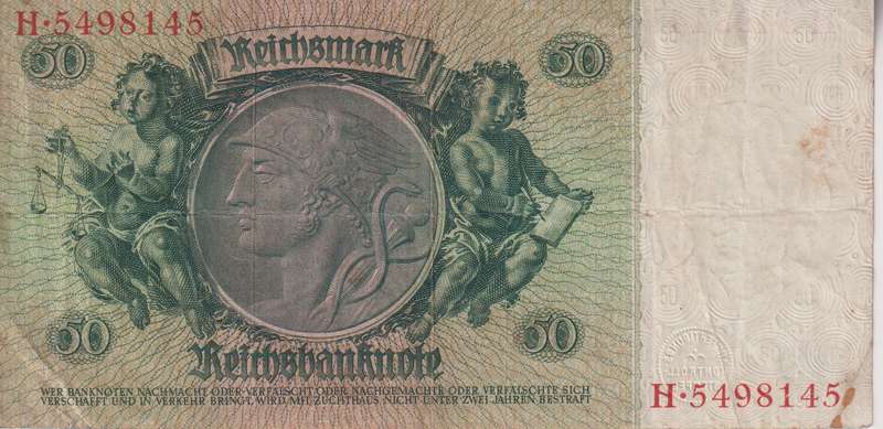GERMANY REICHSBANKNOTE 50 Mark 1933 P182 VF