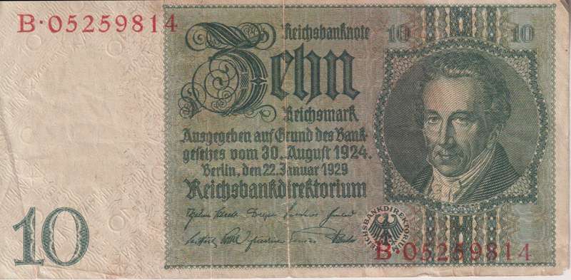 Germany, 10 Mark, Reichbanknote 1929 P180a  F