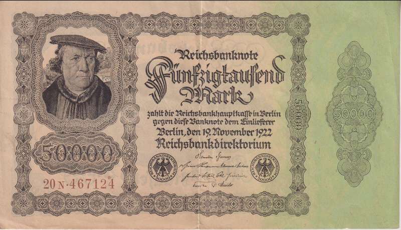 GERMANY 50,000 MARK REICHSBANKNOTE 1922 P79 XF (USED)