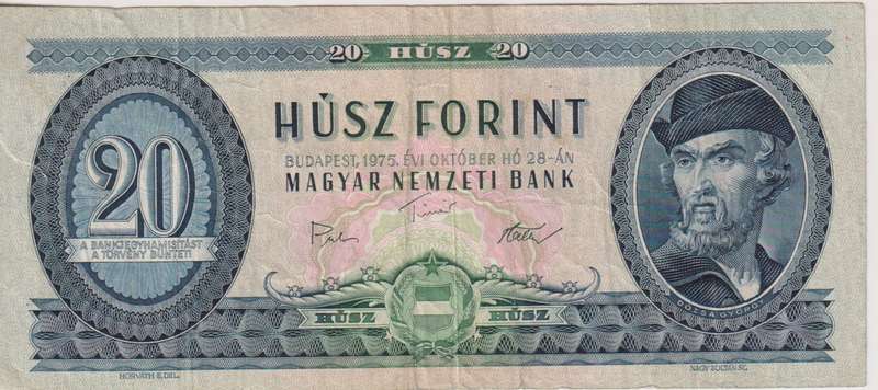 HUNGARY 20 FORINT 1975 P 169f VG -Tear  (USED)