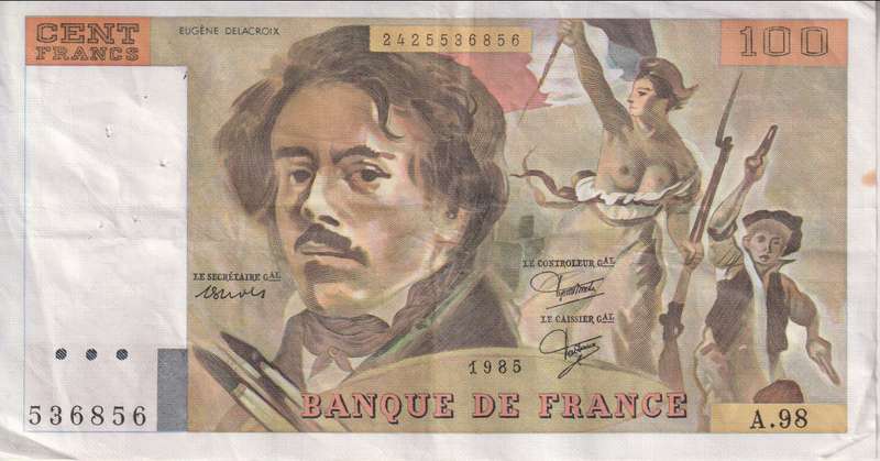 FRANCE 100 FRANCS 1985 P154 VF (Pin holes)