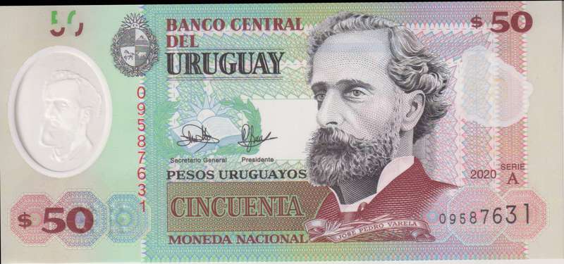 Uruguay 50 Pesos (2020) - Varela/Monument/p-102a, B561a Series A Polymer UNC