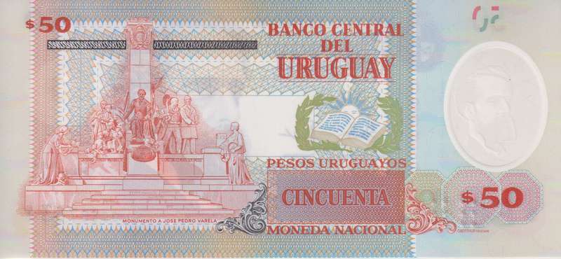 Uruguay 50 Pesos (2020) - Varela/Monument/p-102a, B561a Series A Polymer UNC