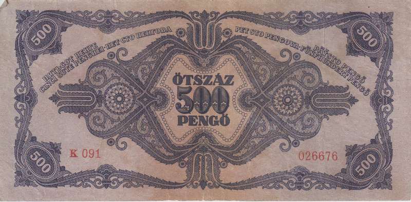 WW2 - HUNGARY 500 PENGO  1945 P117  VF