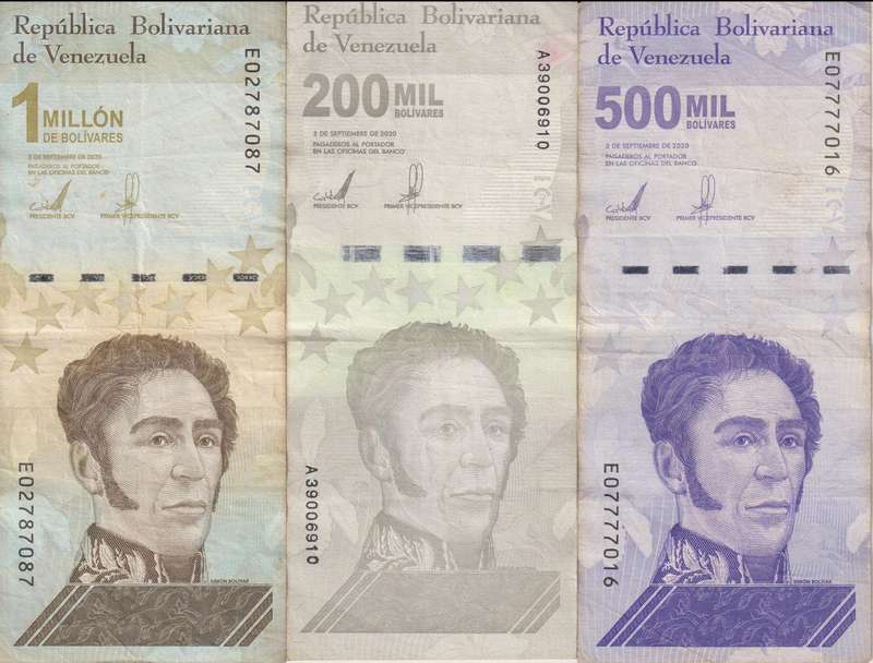 Venezuela 200,000, 500,000 &1 Million Bolivar Soberano 3 Pieces Banknote Set, 2020, P-112-114, Used