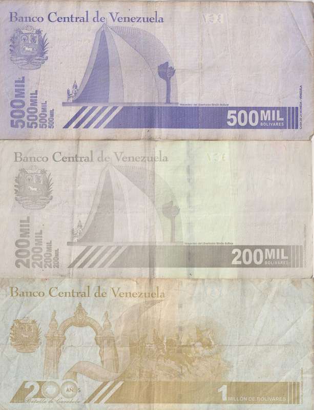 Venezuela 200,000, 500,000 &1 Million Bolivar Soberano 3 Pieces Banknote Set, 2020, P-112-114, Used