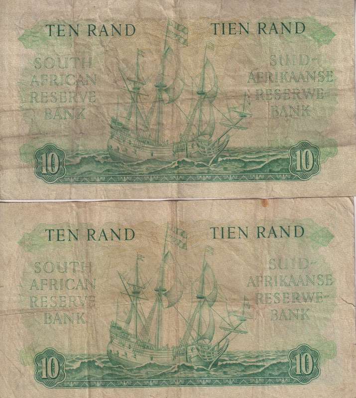 2 X REPUBLIC OF SOUTH AFRICA - 10 RAND G.Rissik  1962 AFR/ENG & ENG/AFR  F