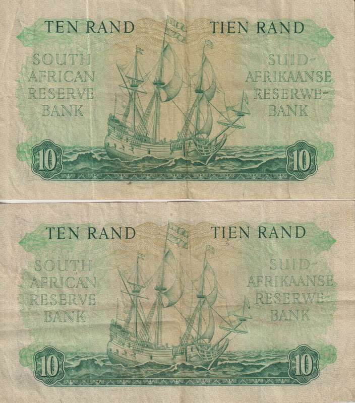 2 X REPUBLIC OF SOUTH AFRICA - 10 RAND G.Rissik  1962 AFR/ENG & ENG/AFR  F