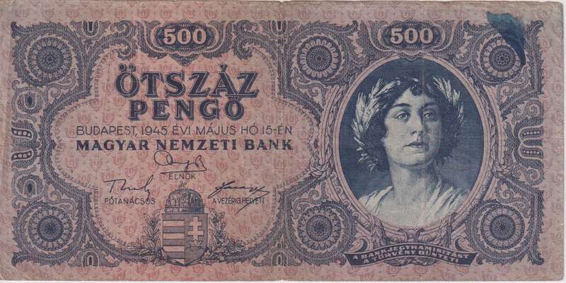 WW2 - HUNGARY 500 PENGO  1945 P117  VF