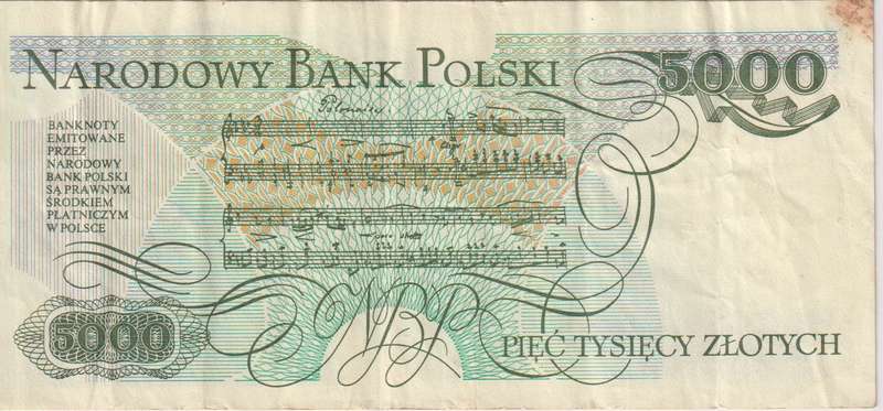 POLAND 5000 ZLOTYCH 1988 P150 VF