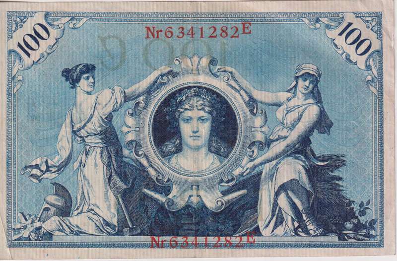 GERMANY 100 MARK REICHSBANKNOTE 1908 P34 VF