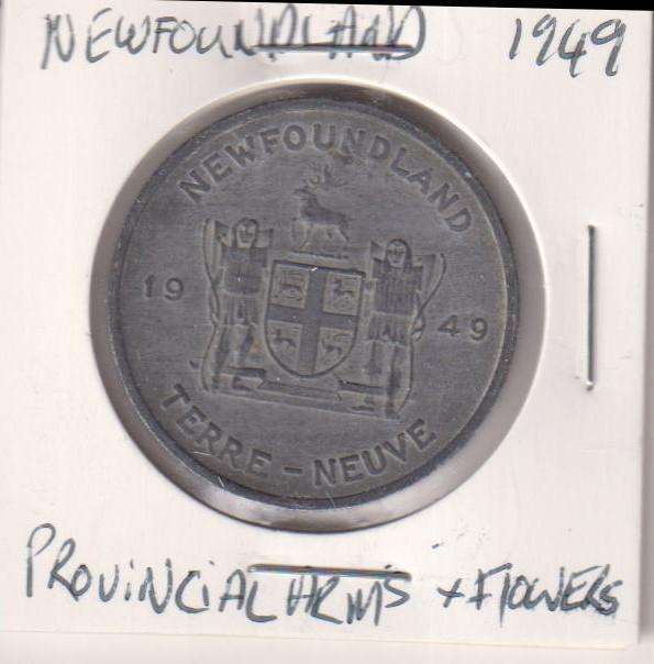 NEWFOUNDLAND  1949 PROVINCIAL ARMS AND FLOWERS MEDALLION IN COIN FLIP