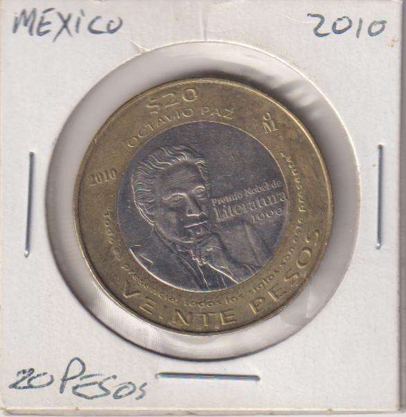 MEXICO  20 PESOS 2010  BI-METAL  IN COIN FLIP