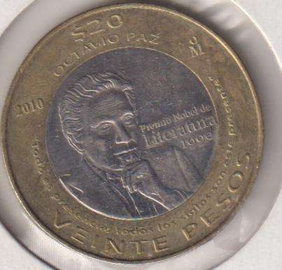 MEXICO  20 PESOS 2010  BI-METAL  IN COIN FLIP