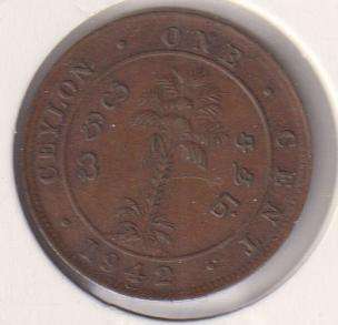 CEYLON  1 CENT  1942 - IN COIN FLIP