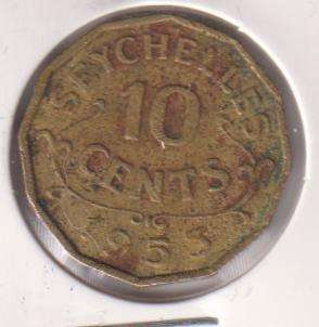 SEYCHELLES 10 CENTS 1953 - IN COIN FLIP