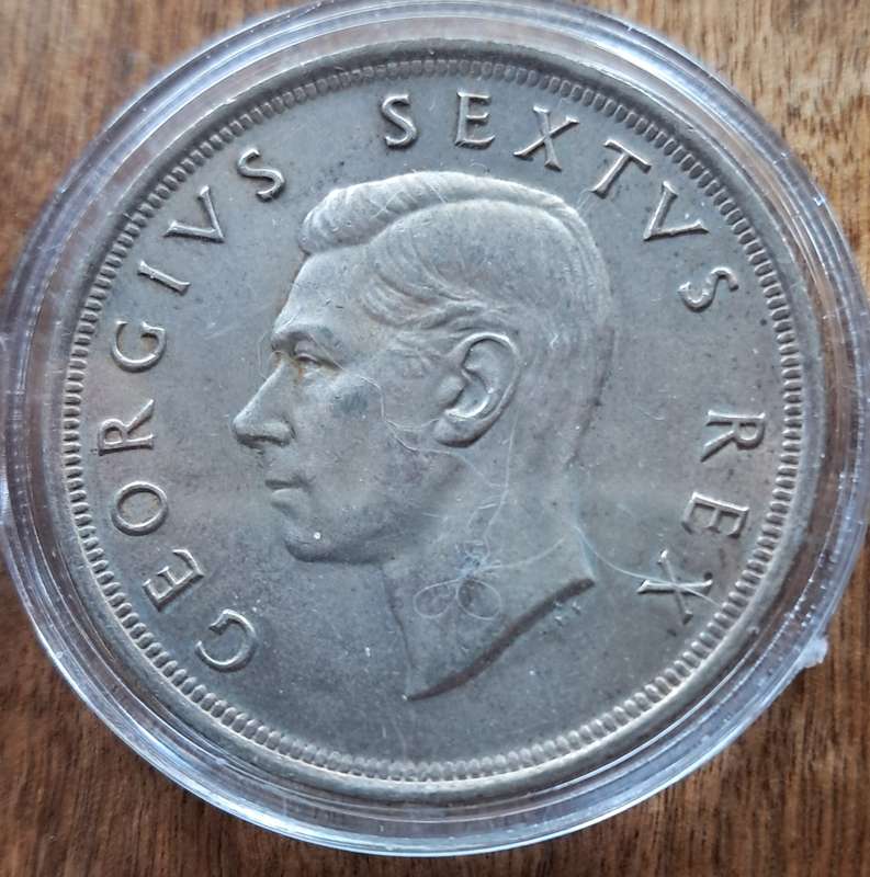 UNION OF SOUTH AFRICA - 1952  5 SHILLINGS - SILVER 0.500 - GEORGE VI - IN CAPSULE