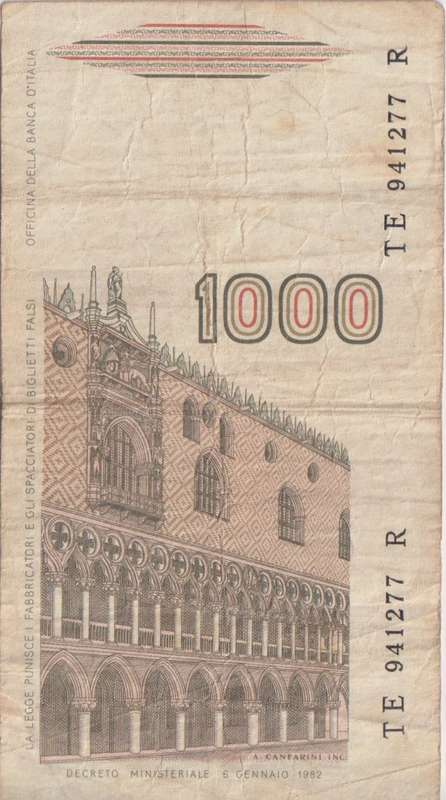 ITALY 1000 Lire (Marco Polo) 1983-88 - P109 VF