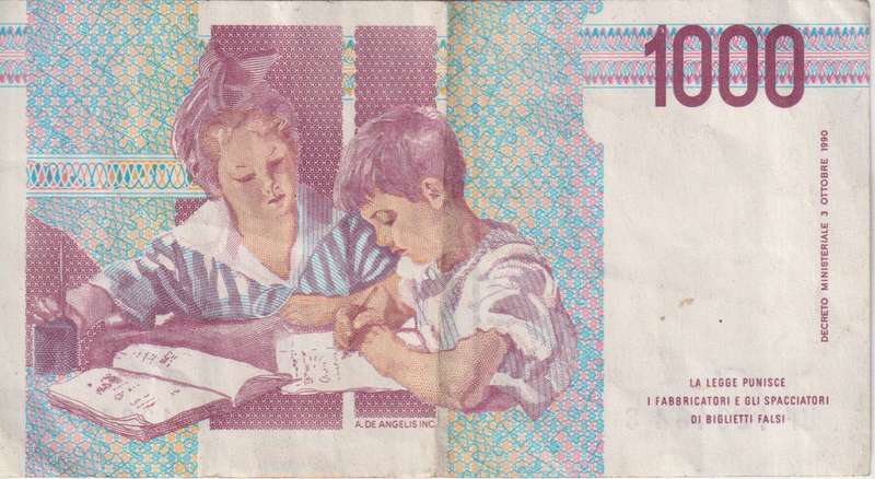 ITALY 1000 Lire P 114c 1990  VF