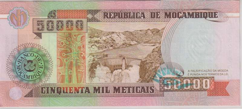 Mozambique 50000 Meticais 1993 P 138 UNC with country information sticker
