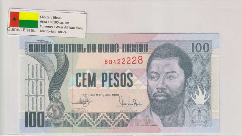 GUINEA BISSAU  100 PESOS 1990 P11 UNC with country information sticker