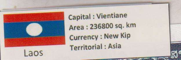 LAOS  500, 1000 KIP 2015, 2020  UNC with country information sticker