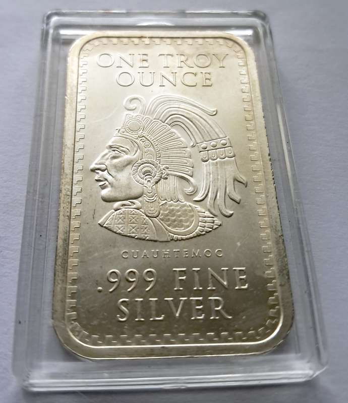 1 OZ  SILVER BAR - 1 oz AZTEC CALENDER COIN  (IN SQUARE HOLDER)