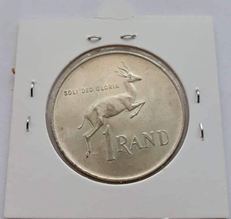 REPUBLIC OF SOUTH AFRICA - 1966 ONE RAND (AFRIKAANS) - UNC - IN COIN FLIP - SILVER 0.800