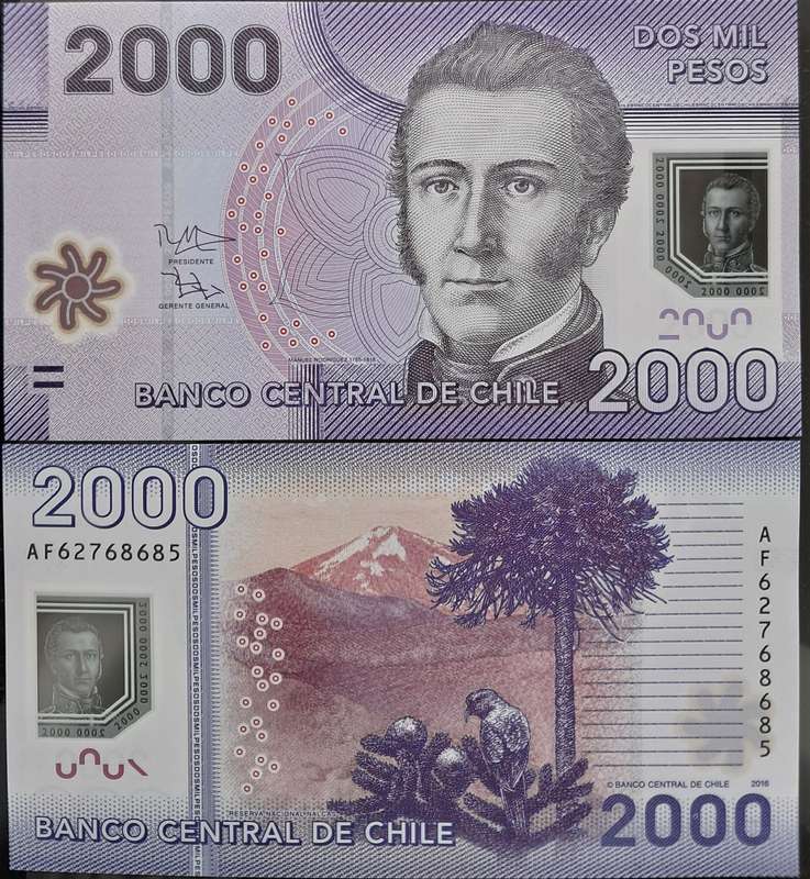 Chile 2000 Pesos 2016 POLYMER P-162f UNC