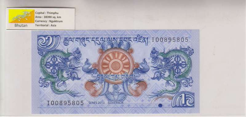 Bhutan 1 Ngultrum 2013 P-27b UNC with country information sticker