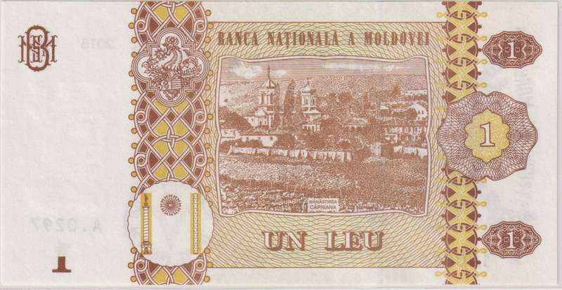 Moldova 1 LEI ISSUED 2015 P21 UNC with country information sticker