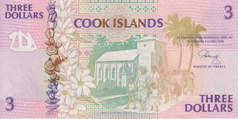 Cook Islands 3 Dollars 1992 ND, P-7, UNC