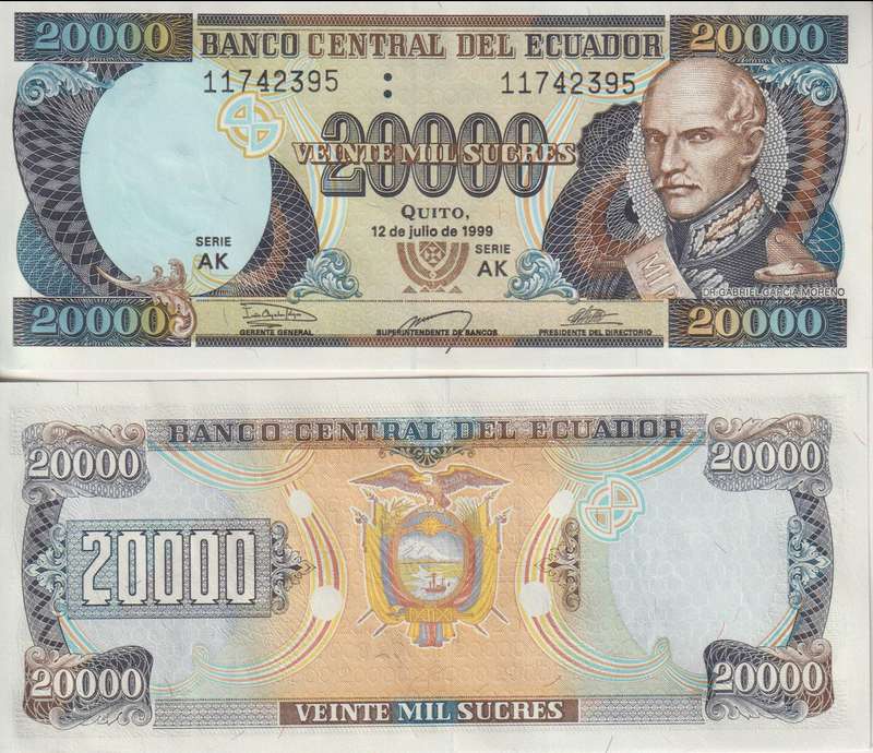 Ecuador 20,000 Sucres  1999, P-129h, UNC, Series AK