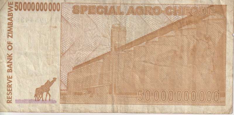 ZIMBABWE 50 BILLION DOLLARS AGRO CHEQUE P63 2008 VF