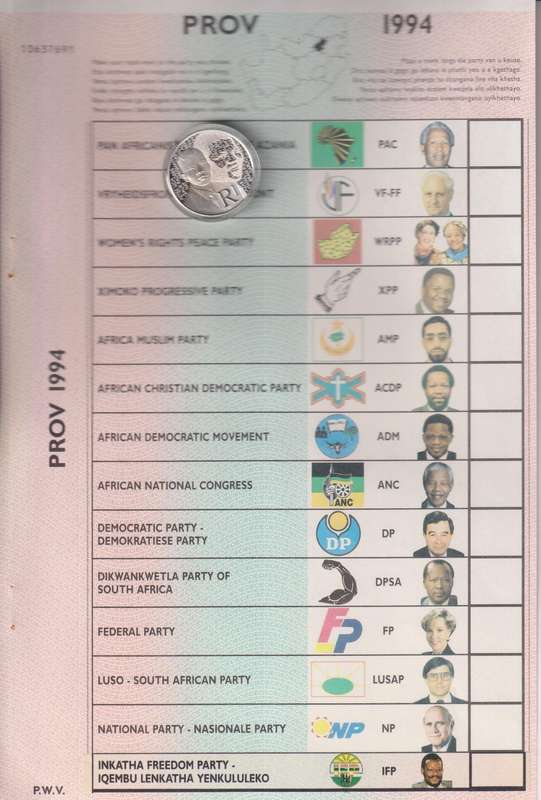 SA Silver R1 Proof 2015 - Mandela - Life of a Legend Series  coin plus 1994 BALLOT PAPER (GENUINE)