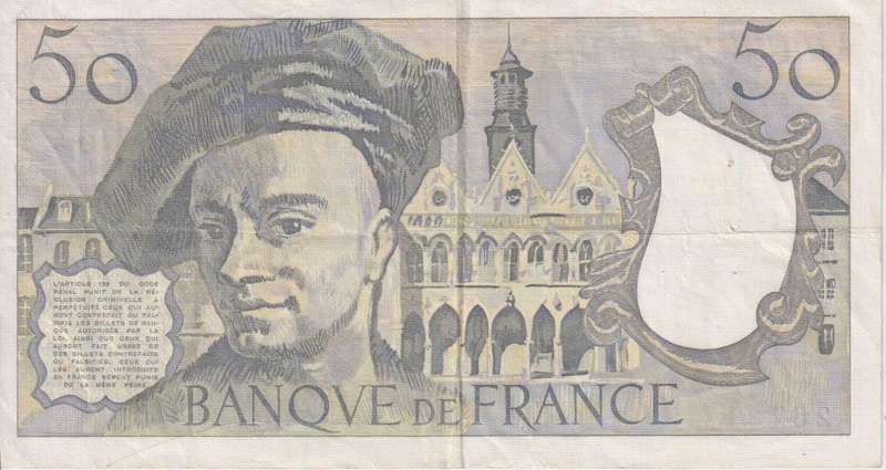 FRANCE 50 FRANCS 1988 P152d VF (pin holes)