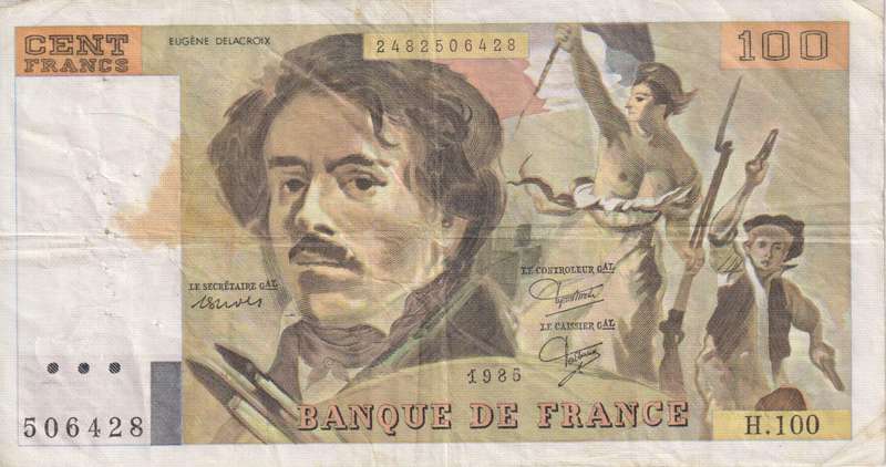 FRANCE 100 FRANCS Delacroix 1985 P154 VF (pin holes)