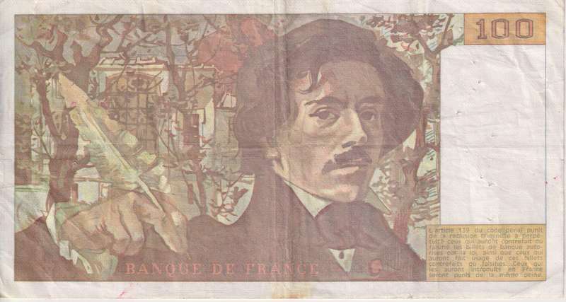 FRANCE 100 FRANCS Delacroix 1988 P154 VF (pin holes)