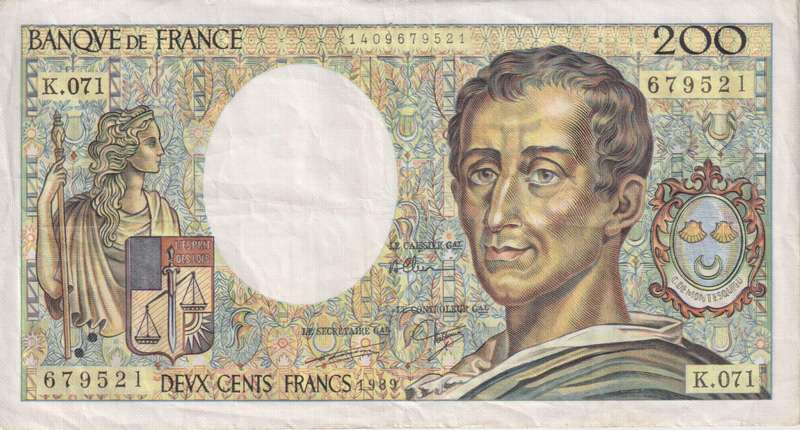 FRANCE 200 FRANCS Montesquie 1989 P155 VF