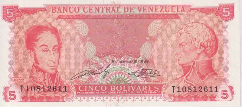 Venezuela 5 Bolivar 1989 P70  UNC
