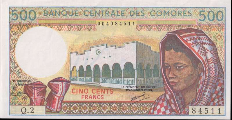 COMORES, 500 Francs  1986-94  P10 UNC