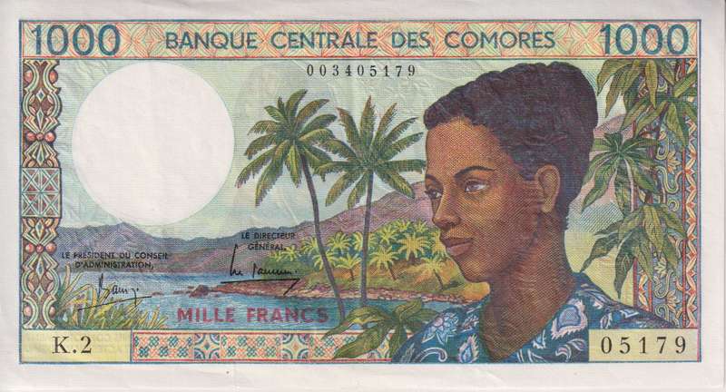 COMORES, 1000 Francs  1986 P11a VF+