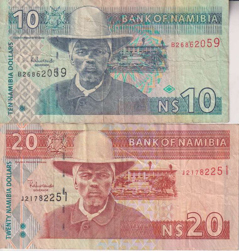 NAMIBIA 10, 20 N$ 1993/1996 P1 & P5 VF