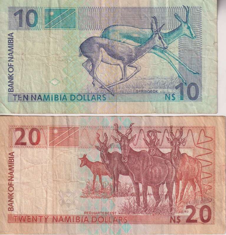 NAMIBIA 10, 20 N$ 1993/1996 P1 & P5 VF