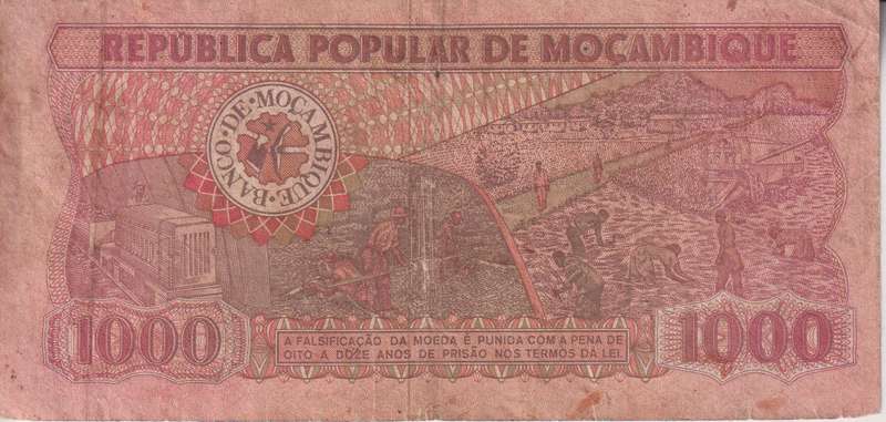MOZAMBIQUE  1000 METICAIS - P128 - 1980 VF AA Serial no